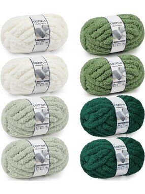 Cozy Chunky Chenille Yarn for Hand Knitting & Crocheting - Jumbo Thick 8 Skeins
